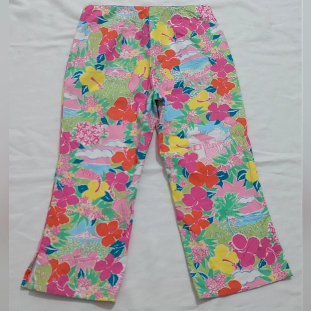 Lilly Pulitzer Tropical Print Pants Parrots Birds Floral Hibiscus Print